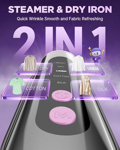 Travel Steamer for Clothes - Fast Wrinkle Remover Portable Iron 100-240V, Steamer ＆ Iron for Clothes 2 In 1, Handheld Garment Steamer with 4 Modes, Travel Size Clothes Steamer Iron for Home/Global
