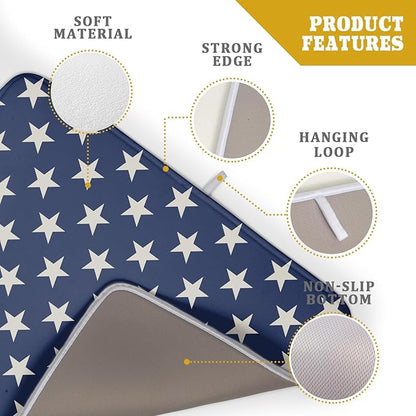 Patriotic July of 4th Blue Star Dish Drying Mat for Kitchen Counter 18x24 Memorial Independence Day Absorbent Reversible Microfiber Drying Mats Kitchen Countertop Protector Dishes Drainer Pad