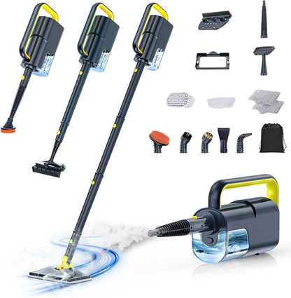 10-in-1 Steam Mop with Detachable Handheld Steamer, 350ml Tank, 10s Heat-Up, 248°F Steam Cleaner, 2-Level Control and Swivel Head for Floors, Carpets, Tiles, BBQ grill Multi-Surface Dark Grey