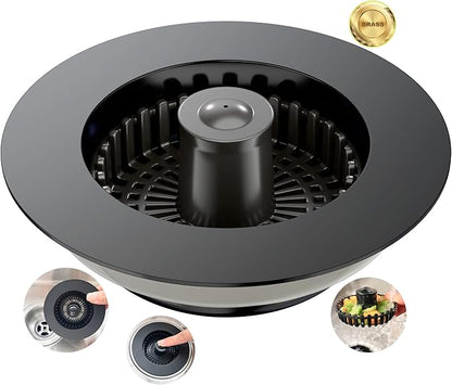 Sink Drain Strainer, 3 in 1 Kitchen Sink Drain Strainer, Kitchen Sink Stopper, Sink Drain Stopper, Sink Strainer with an Extra Anti-Clog Basket for US Standard 3-1/2'' Sink Hole, Brass Material Black