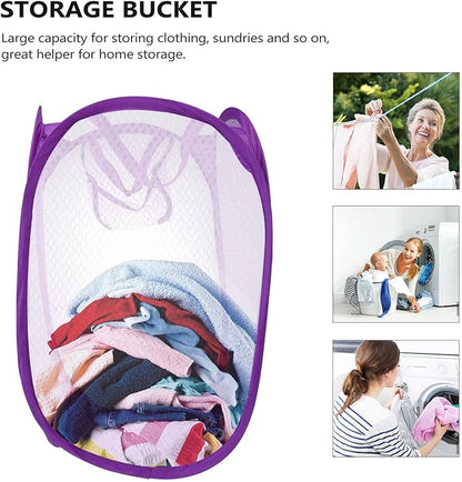 Foldable Pop-up Mesh Laundry Hamper with Handles Purple Breathable Clothes Basket for College Dorm Small Apartment Camping Storage Organizer