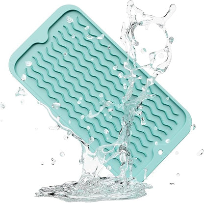 ZLR Silicone Sponge Holder & Sink Caddy Tray (6" x 12") - Narrow Dish Drying Mat for Kitchen Counter - Waterproof Soap Dispenser Organizer, Non-Slip Bathroom Vanity Tray (Mint Green)