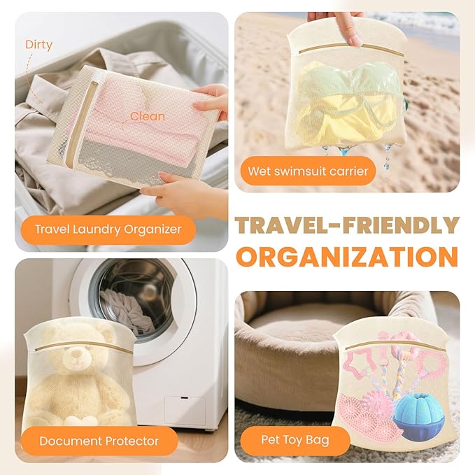 ABRRLO 4Pcs Large Cotton Mesh Laundry Bags for Delicates,Breathable Mesh Garment Bag for Washing Machine,Travel Wash Bags with Zipper for Bras,Underwear,Socks,Clothes,Laundry Dorm Room Essentials(XL)