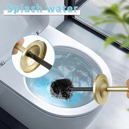 Gold Toilet Brush and Holder Set,304 Stainless Steel Toilet Bowl Brush and Holder for Bathroom,Heavy Duty Toilet Brush,Durable Scrubbing Bristles,Splash Resistant,Long Handle