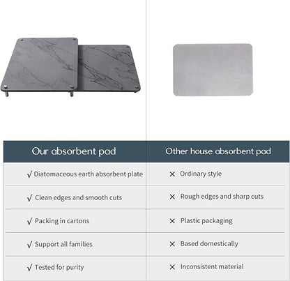 2-Pack Marble Dish Drying Mats for Kitchen Counter, Diatomaceous Earth (Diatomite) Quick-Dry Sink Countertop Pads for Dishes & Utensils, Non-Slip, Easy to Clean,Grey