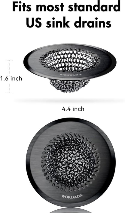 Sink Drain Strainer, Reversible Mesh Sink Strainer with 304 Stainless Steel, Wokdada Revolutionary Anti-Rust Kitchen Sink Drain Strainer for Garbage Disposal Food Catcher (Black)