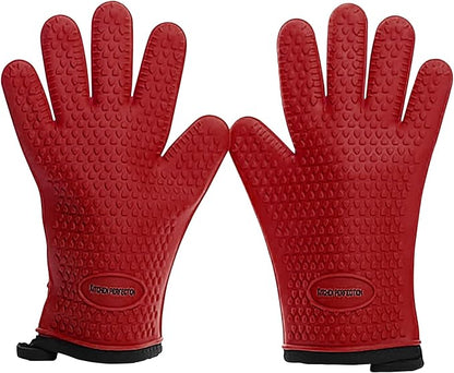 KITCHEN PERFECTION Silicone Smoker Oven Gloves - Extreme Heat Resistant BBQ Gloves - Handle Hot Food Right on Your Smoker Grill Fryer Pit | Waterproof Oven Mitts | Superior Value Set + 3 Bonuses