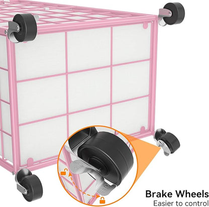 WOWLIVE Laundry Hamper with Wheels,Metal Wire Frame Rolling Laundry Basket with Removable bag,100L Dirty Clothes Hamper Organizer Dorm Room Storage for Bedroom,Bathroom,Pink