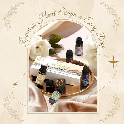 Fragrance Oils Hotel Set—Santal, Luxury Night, White Tea & Thyme, Gardenia Bloom, Dream Walk, Citrus Amber, Essential Oils for Diffuser, Candle & Soap Making, Luxury Diffuser Oils Scents