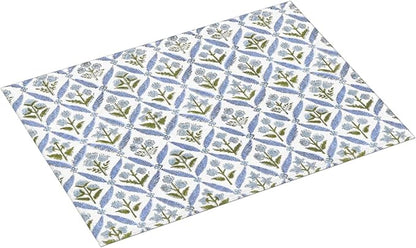 Boho Dish Drying Mat 18x24 Inches For Kitchen Counter Block Print Blue Floral Kitchen Decoration Drying Mat Modern Decorative Flower Drying Pad Mat for Home Kitchen Decor,Dining Room,Office