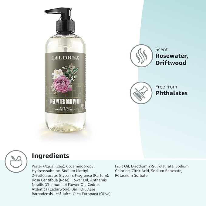 Caldrea Hand Wash Soap, Rosewater Driftwood Scent, 10.8 Oz