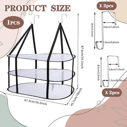 CINPIUK 3-Tier Sweater Drying Rack Over The Door, Foldable Mesh Hanging Dryer Flat with Hooks, Large Breathable Laundry Drying Hanger, Clothes Lay Flat Dryer for Apartments Dorms Bathrooms