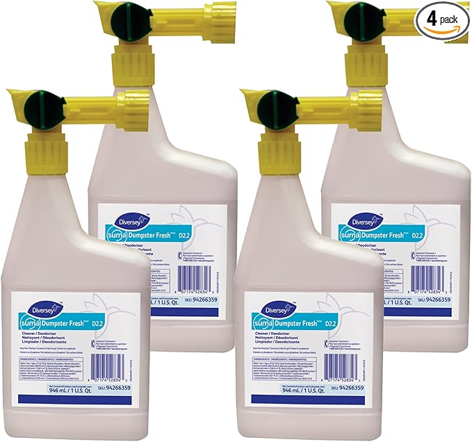 Diversey 94266359 SUMA Dumpster Fresh Cleaner & Deodorizer, for Heavy Use Trash Cans, Dumpsters, Loading Docks & Concrete Floors, Ready-to-Spray RTS Liquid Concentrate, 32-Ounce (Pack of 4)