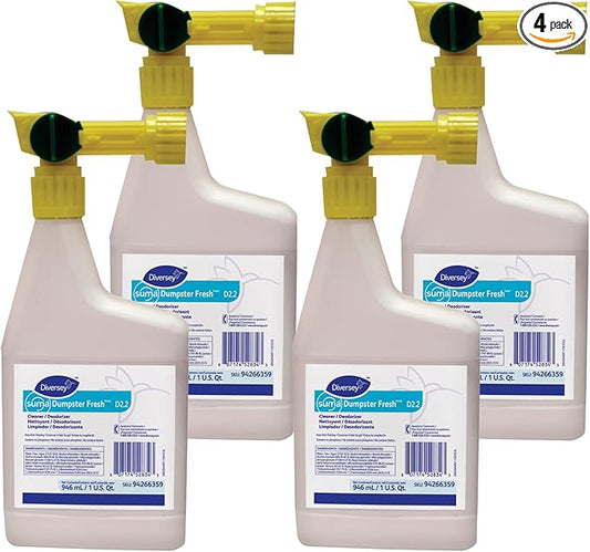Diversey 94266359 SUMA Dumpster Fresh Cleaner & Deodorizer, for Heavy Use Trash Cans, Dumpsters, Loading Docks & Concrete Floors, Ready-to-Spray RTS Liquid Concentrate, 32-Ounce (Pack of 4)