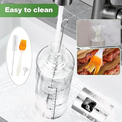 Olive Oil Sprayer for Cooking, 100ml Glass Oil Mister Bottle for Air Fryer, BBQ, Salad & Baking – Fine Mist, Leak-Proof Stainless Steel Dispenser with Brush, Funnel & Cleaning Kit (1 Pack)