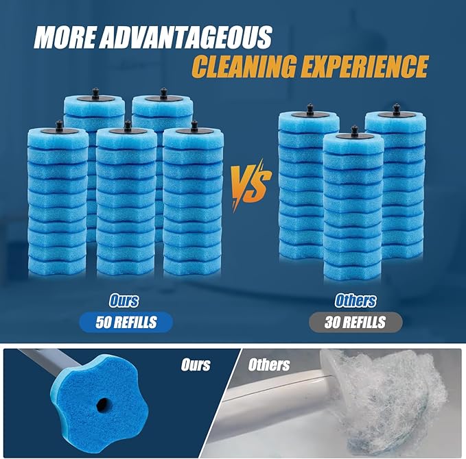 50PCS Toilet Bowl Wand Refills, Replacement Heads for Bathroom Washroom Cleaning Pads, Disposable Toilet Brush Refills Compatible with Household Brushe Scrubber Cleaning Refill Pack Ocean Fresh Blue