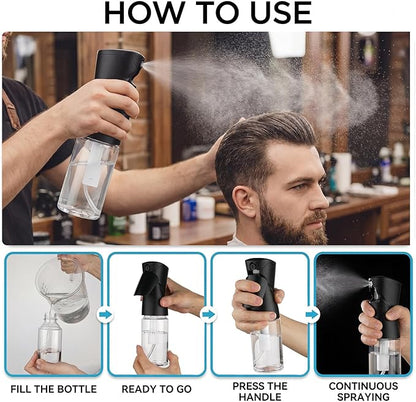 1 Pack 8.5oz Continuous Spray Bottle for Hair Styling & Plants - Fine Mist Sprayer Refillable Empty Water Dispenser for Cleaning, Ironing, Watercolor & Pet Care - Black