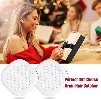 Hair Drain Catcher,Square Drain Cover for Shower Silicone Hair Stopper with Suction Cup,Easy to Install Suit for Bathroom,Bathtub,Kitchen 4 Pack (Pure White)