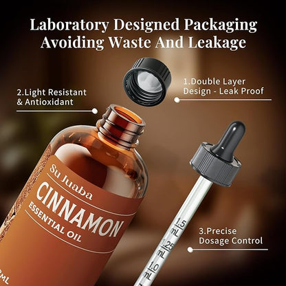 SU JUABA Cinnamon Essential Oil 4 Oz, 100% Pure Natural for Diffuser, Massage, Skin Care, Aromatherapy, DIY Candles, Soaps & Home Cleaning - 118ML