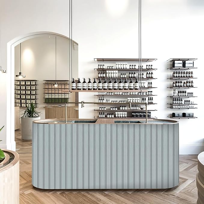 Yun-aeon Wood Slat Peel and Stick Wallpaper 17.3"x 160" Light Grey Wood Grating Stripe Contact Paper Removable Faux Wood Panels Wallpaper Self Adhesive Waterproof Vinyl Wall Paper for Bedroom Kitchen