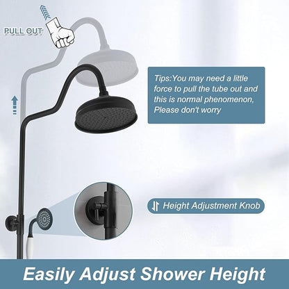 BWE Matte Black Shower Kit Exposed Shower System 8-Inch Rainfall Shower Head with Handheld Spray High Pressure Double Cross Knobs Shower Fixture Wall Mount