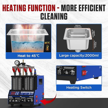 Fuel Injector Cleaner Tester Machine,V308 Heated Ultrasonic Cleaner Tester with 9 Test Modes, 4 Cylinder Fuel System Injection Cleaning Tool Kit for Motorcycle Most Car Injectors (V308)