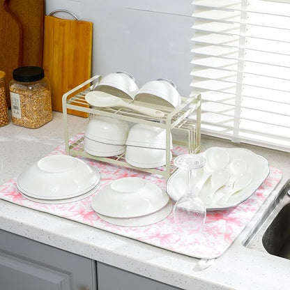 SiliFine 2 Pcs Large Coquette Pink Bow Dish Drying Mat Large for Kitchen, 18 X 24 Inch Bow Absorbent Microfiber Coffee Bar Pad for Women Counter Kitchen Home Accessories Party Gifts