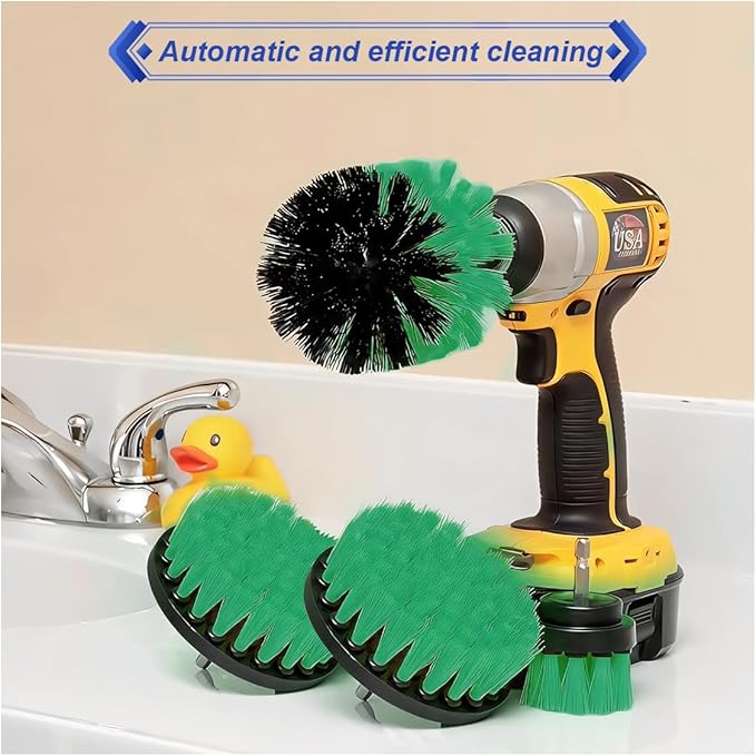 ZIMISI 4PCS Drill Brush Attachment Set, Mult-Purpose Car Wash Brush, Rotary Detailing Brush Set, Car Carpet Cleaner Brushes for Wheel, Grout, Shower, Bathroom, Floor (Green)