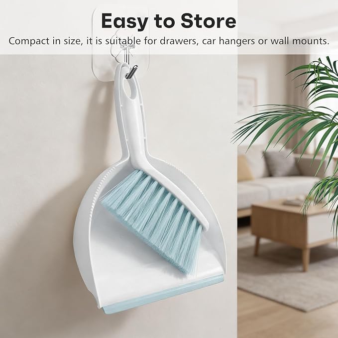 NACENA Handheld Dustpan and Broom Set – Mini Compact Brush Combo for Desktop, Sofa, Car & Kitchen Crumbs Small Cleaning Tool with Stiff Bristles, Blue