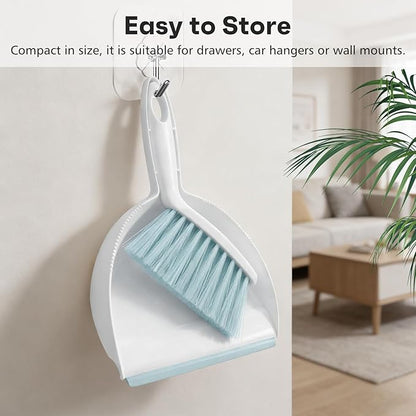 NACENA Handheld Dustpan and Broom Set – Mini Compact Brush Combo for Desktop, Sofa, Car & Kitchen Crumbs Small Cleaning Tool with Stiff Bristles, Blue