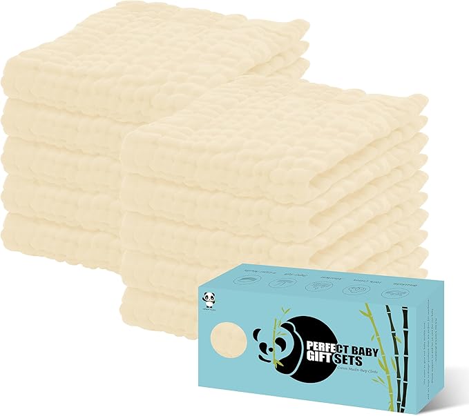 HIPHOP PANDA 10 Pack 6-Layers Muslin Burp Cloths Large - Durable 100% Cotton - Baby Essentials Extra Absorbent and Soft Boys & Girls Rags for Newborn Registry (Ivory, 20" X10")