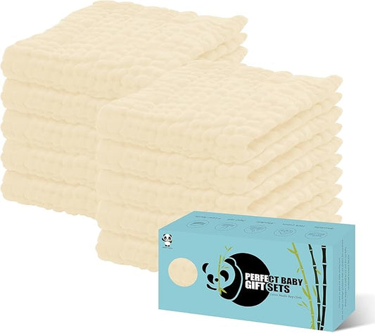 HIPHOP PANDA 10 Pack 6-Layers Muslin Burp Cloths Large - Durable 100% Cotton - Baby Essentials Extra Absorbent and Soft Boys & Girls Rags for Newborn Registry (Ivory, 20" X10")