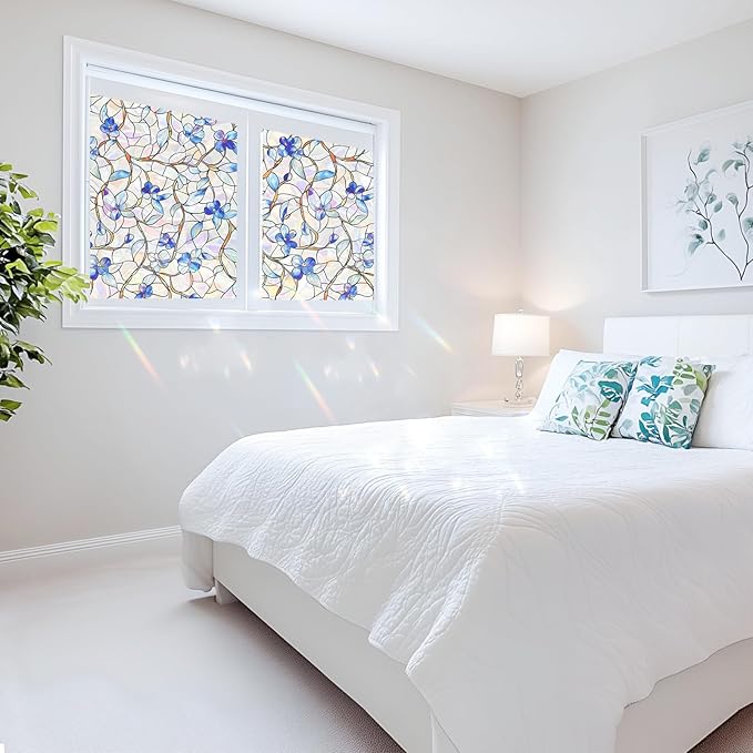 Rainbow Window Privacy Film,Heat Control,UV Blocking,Anti-Glare,Day & Night Privacy Protection & Decoration for Home, Bathroom,Glass Door,Static Cling,Renter-Friendly with Installation Tools