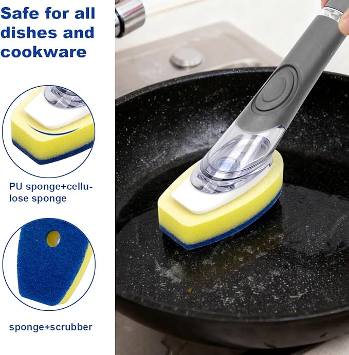 CELOX Non-Scratch Dishwashing Scrubber with Soap Dispenser, Dish Wand for Cleaning Kitchen
