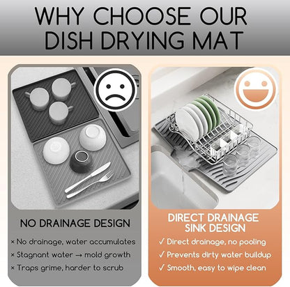 Large Premium Silicone Dish Drainers for Kitchen Counter - 18.5"x13" Non-Slip, Heat-Resistant (450°F) with Hanging Hole, Multi-Use Dish Rack Mat (Gray)