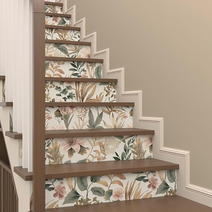 Vintage Floral Peel and Stick Wallpaper Pink Green Gold Botanical Contact Paper Vinyl Self Adhesive Removable Retro Leaf Wall Mural for Living Room Walls Cabinet Dresser Table Decor 17.5" x 118"
