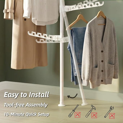 Indoor Super Space-Saving Clothing Drying Rack for Apartment Small Room, 5 Tier Storage Foldable Clothing Rack, Max Hang Up 20 Cloth, 33 Pounds White