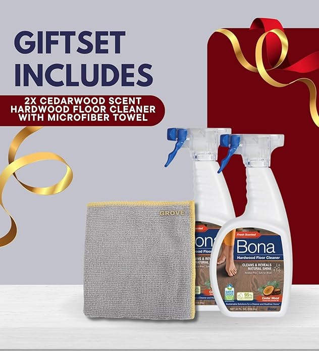 Bona Cedarwood Scent Hardwood Floor Cleaner Spray 32 oz Bundle with Microfiber Cloth - Floor Cleaner for Wood, Laminate, and Tile - Residue-Free - Plant-Derived Cleaner for Hardwood Floors - (3 Items)