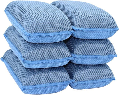 Miracle Microfiber Kitchen Sponge by Scrub-It (6 Pack) - Non-Scratch Heavy Duty Dishwashing Cleaning sponges- Machine Washable - (Blue)