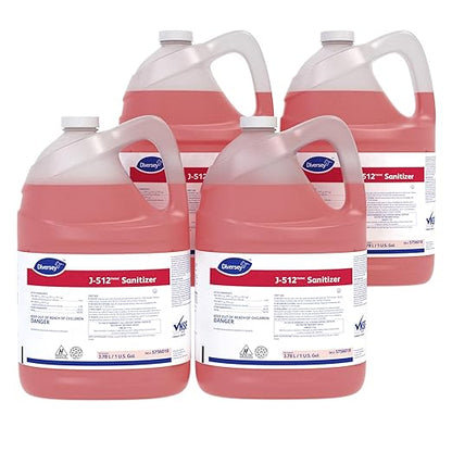 Diversey 5756018 J-512 Sanitizer, Food Contact Sanitizing Liquid for Dishes, Equipment & Utensils, No Fragrance Added, For Home & Commercial Use, Concentrate, 1-Gallon (Pack of 4)