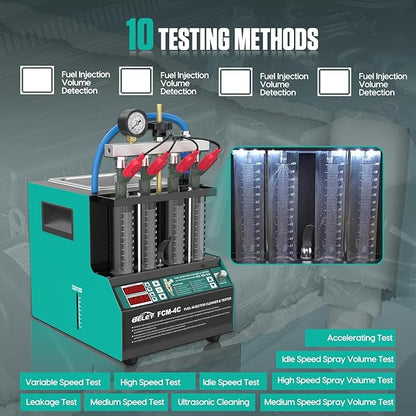Injector Cleaner Machine 4-Cylinder, Injector Cleaner Tester Machine with LED Display, Maquina de limpiar inyectores for Gasoline Diesel Car Motorcycle