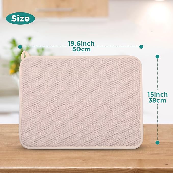 GeeRic Microfiber Dish Drying Mat, Super Absorbent Kitchen Dish Drying Pad for Mother's Day, Reversible Gift Mats for Countertop, 12 * 16 inch Beige