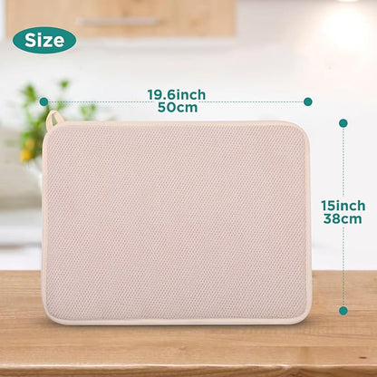 GeeRic Microfiber Dish Drying Mat, Super Absorbent Kitchen Dish Drying Pad for Mother's Day, Reversible Gift Mats for Countertop, 12 * 16 inch Beige