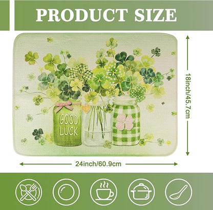 St Patrick's Day Dish Drying Mat, Ultra Absorbent St Patrick's Day Drying Mat for Kitchen Counter, Coffee Maker, 18 x 24 Inch