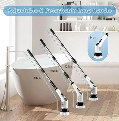 7-in-1 Electric Spin Scrubber with Long Extension Handle, Cordless Cleaning Brush with 2 Speeds, Power Scrubber with 7 Replaceable Brush Heads for Floor Tile,Bathroom,Shower Bathtub,Glass,Car etc.