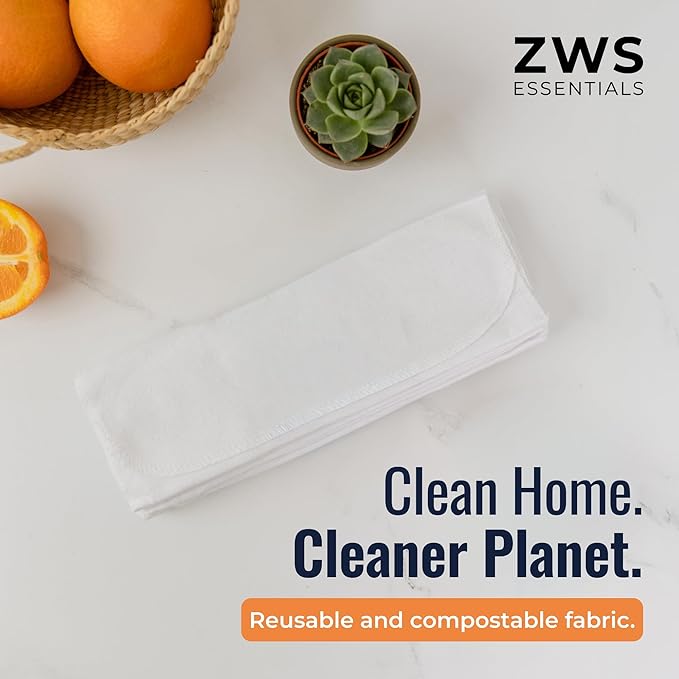 Zero Waste Reusable Paper Towels, Organic Cotton Flannel Wipes for Kitchen, Bathroom, Hand Drying, Pet Messes, and Counter Cleaning, White, 24-Pack Gift Set