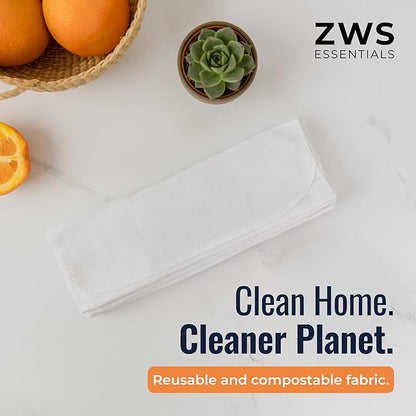 Zero Waste Reusable Paper Towels, Organic Cotton Flannel Wipes for Kitchen, Bathroom, Hand Drying, Pet Messes, and Counter Cleaning, White, 24-Pack Gift Set