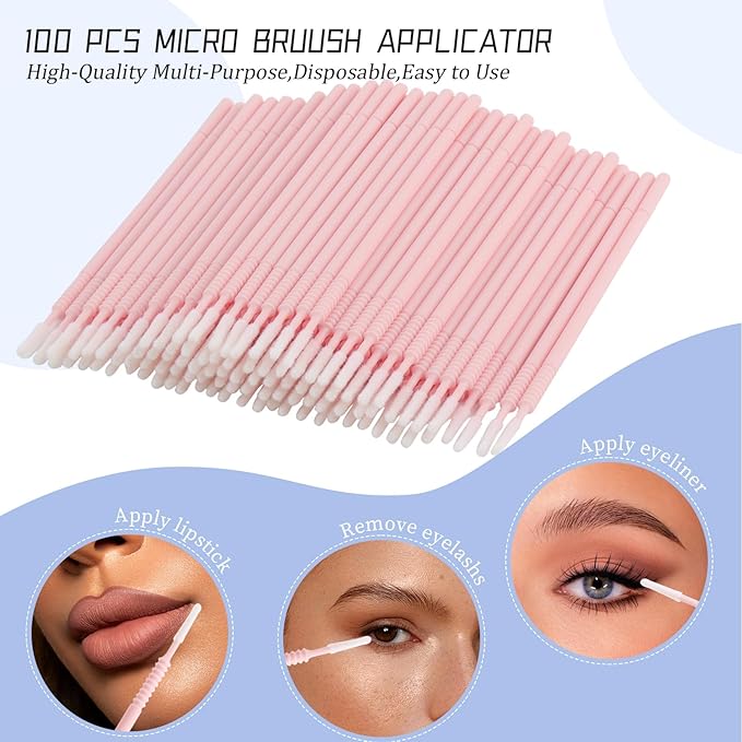 300 PCS Eyelash Extension Supplies Kit, Disposable Micro Applicator Brush, Eyebrow Spoolie, Lip Brush, Mascara Wand Applicator(Rainbow sets）