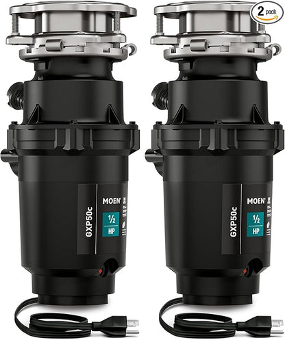 Moen Prep Series PRO 1/2 HP Continuous Feed Compact Garbage Disposal, Power Cord Included, GXP50C (Pack of 2)