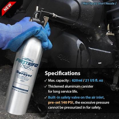 FIRSTINFO A1637 (3rd Gen) Patented Lightweight Max. Pressure 140psi / 620ml Thickened Aluminum Canister Refillable Aerosol Spray Can | Compressed Air Sprayer | Wide Mist Spray Only